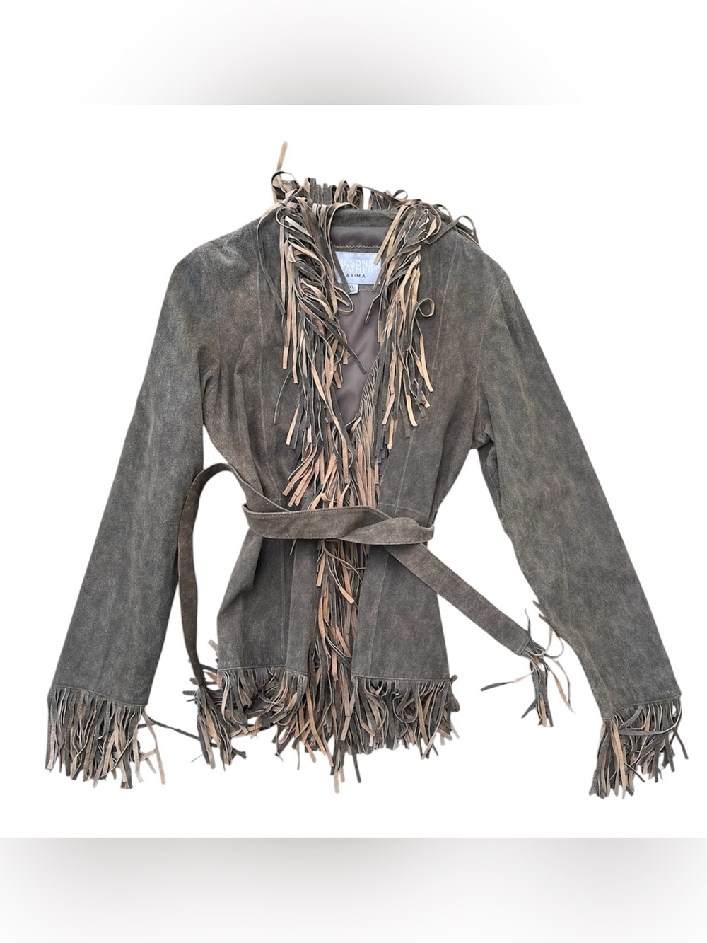 NWT Vintage 90s Wilson’s leather coat with fringe belted brown women’s XL